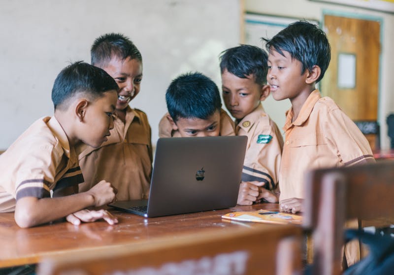 School library with children reading
